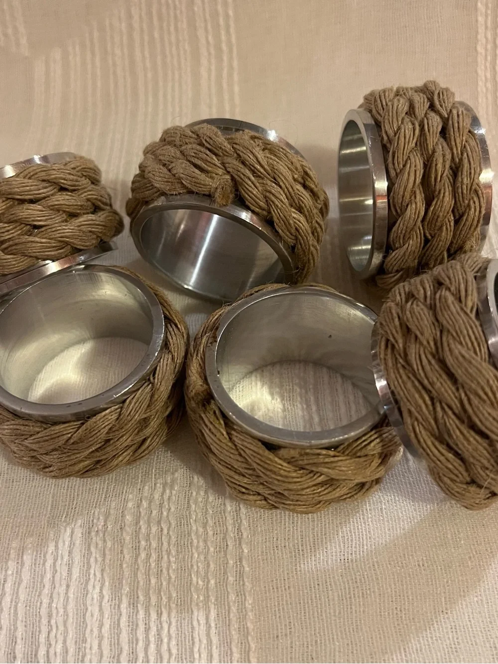 6 Pier 1 Braided Rope Napkin Rings – Natural Brown